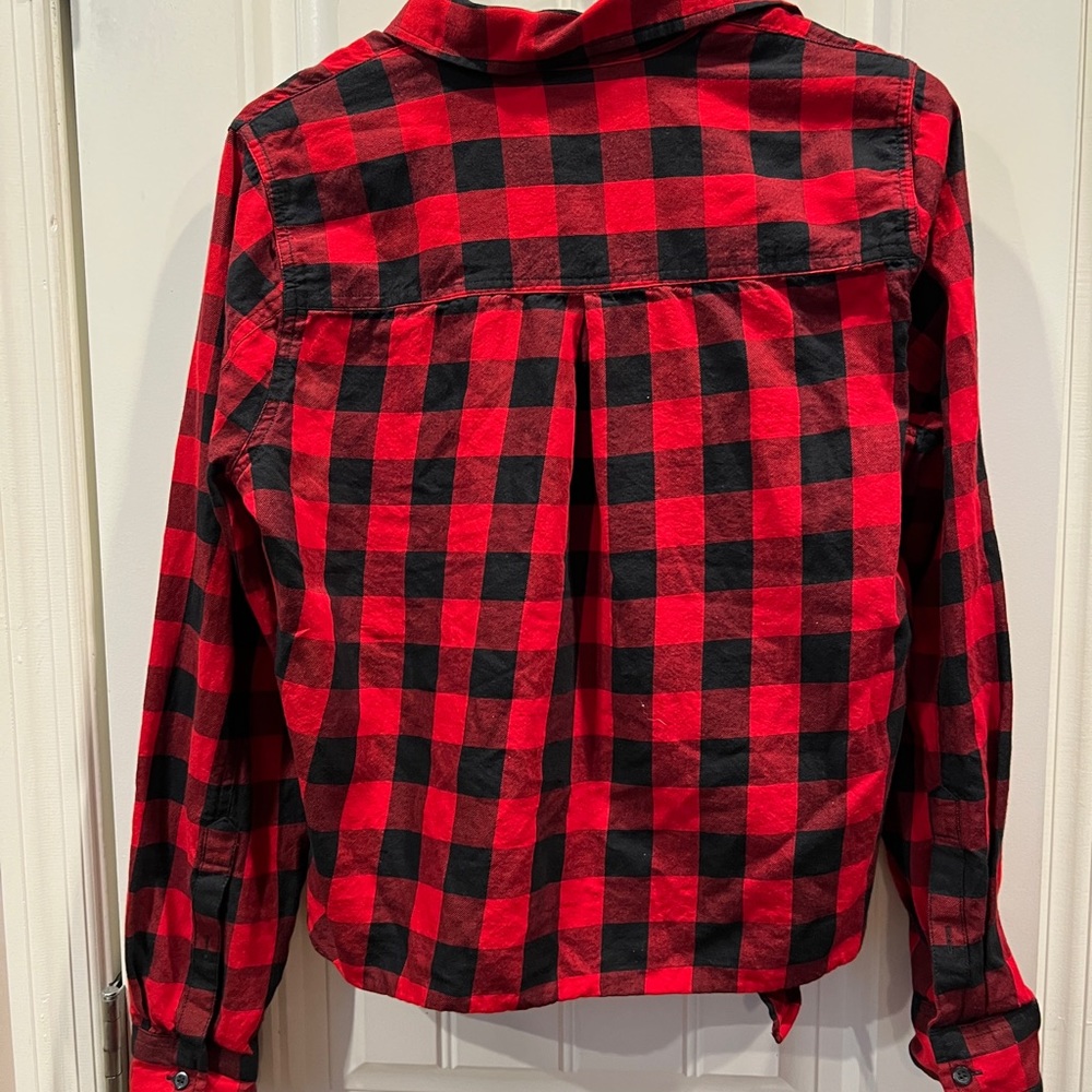 Madewell Red and Black Buffalo Plaid Check Tie Front Shirt Womens Sz Medium - Picture 5 of 6